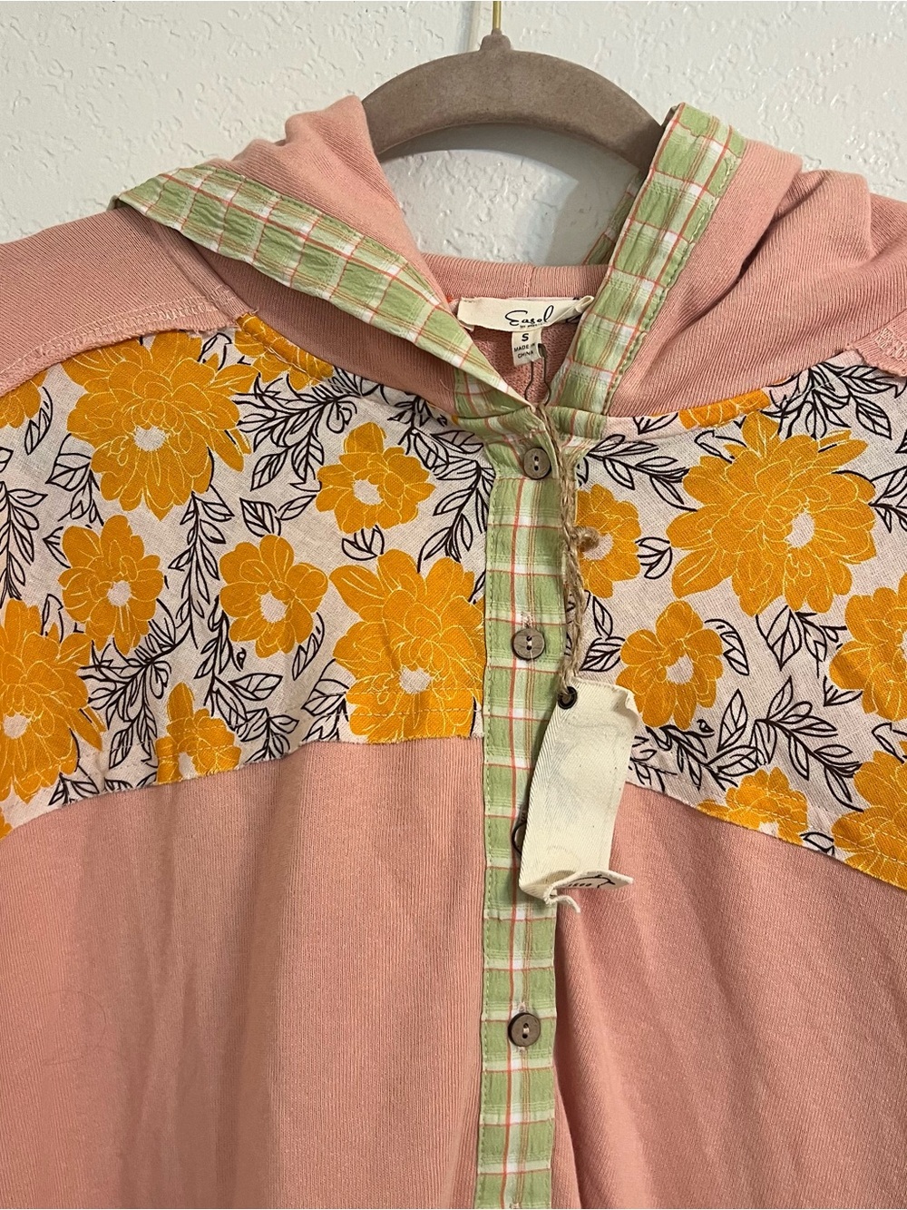 easel patchwork boho sweater Hooded Pullover Floral prairie cottagecore blouse - Picture 12 of 12